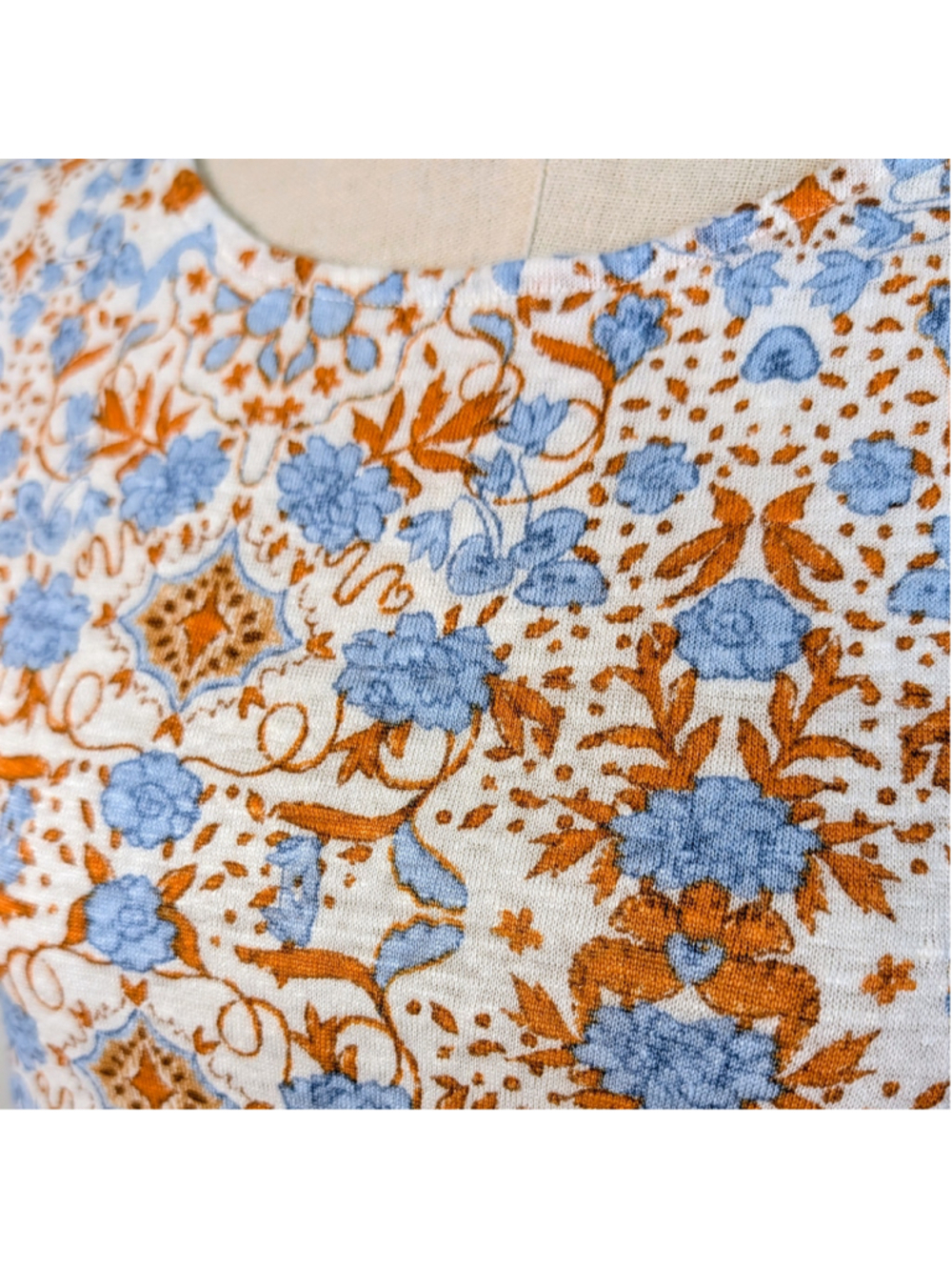 Rachel Zoe Linen Top M Blue Orange Floral Boho Coastal Lightweight Blouse - Picture 7 of 12